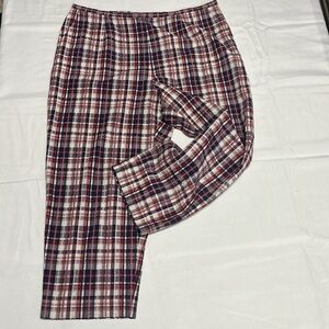 Talbots Blue and White Ankle Cropped Pants women plus size 14 Cotton Seersucker